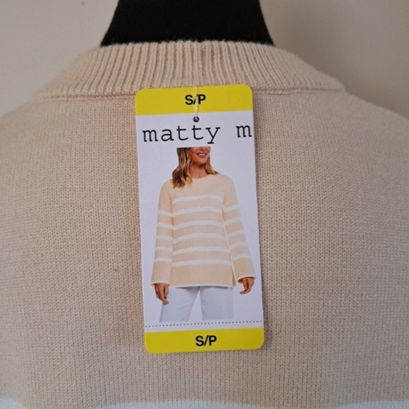 New! Matty M Tunic Sweater Women's Small Cream Beige Striped Knit Oversized - Picture 9 of 16